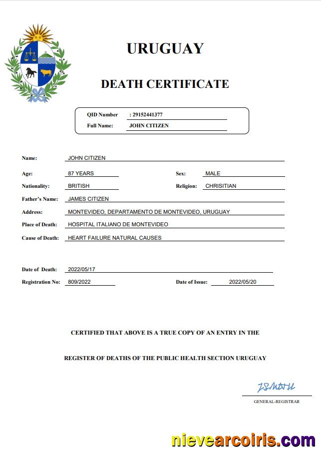 Uruguay death certificate